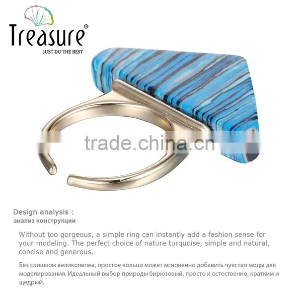 2016 Three- Dimensional Triangle Blue Turquoise Mosaic Copper Ring for Gift 2016 Wholesale photo-3
