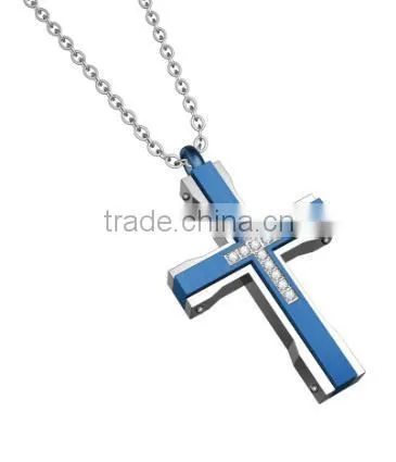 Blue 316L Stainless Steel Jesus Pendant Titanium Cross Pendant for Men photo-3