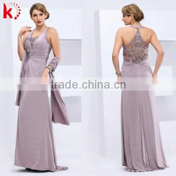 Elegant Halter See Through Backless Beaded Evening Dress Mother of the Bride Dress