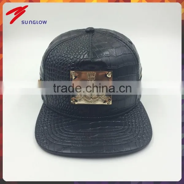 custom metal plate snapback hat with zip on the side panel