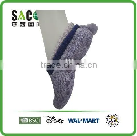 Purple Melange Big Diamond Pattern Navy Pink Welt With Pom Pom With Anti Acrylic Footie Socks photo-2