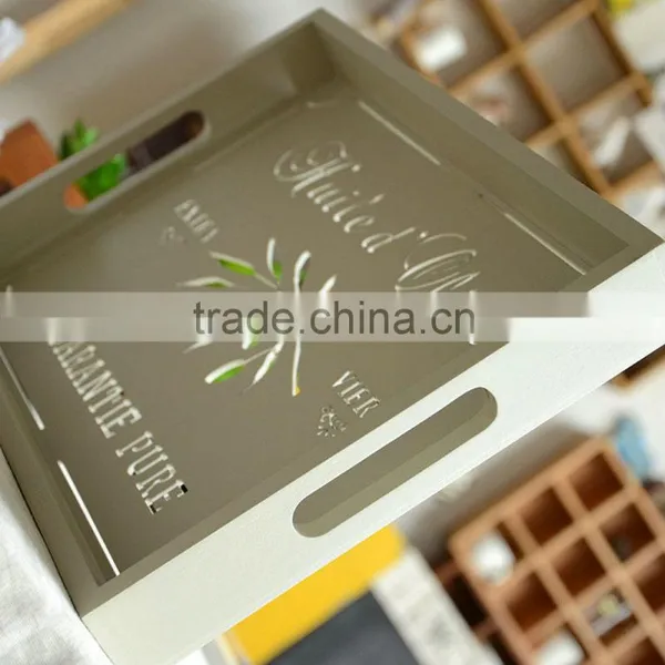 Handmade White Color Engraved Wooden Tray,wooden Plate photo-3