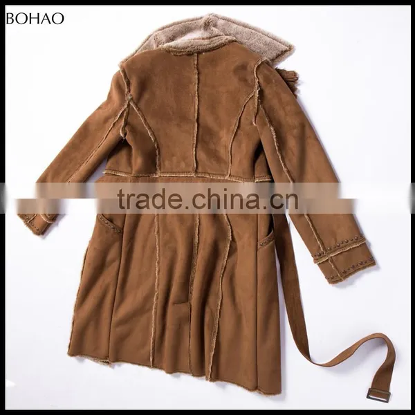 2015 High Fashion Leisure Cardigan Camel Fake Fur Coat photo-5