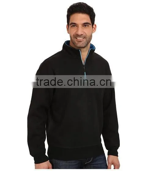 Cotton Cheap Men Custom Black Zip Pullover Sweatshirt photo-5