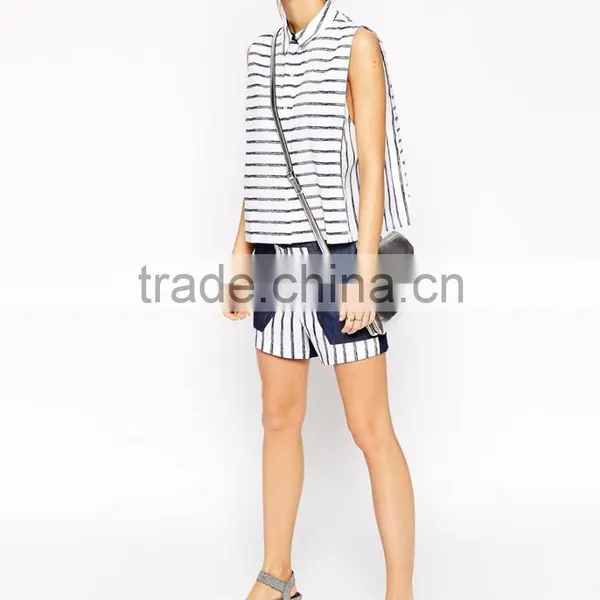 Latest Formal Blouse and Shorts Patterns Two Piece Sets for Ladies photo-2
