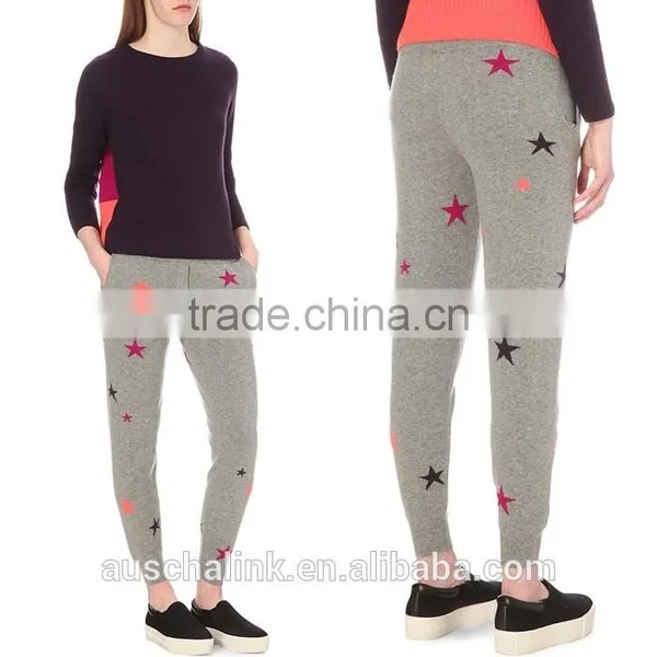High Quality Ladies Star Print Designs Sport Cashmere Trousers photo-6