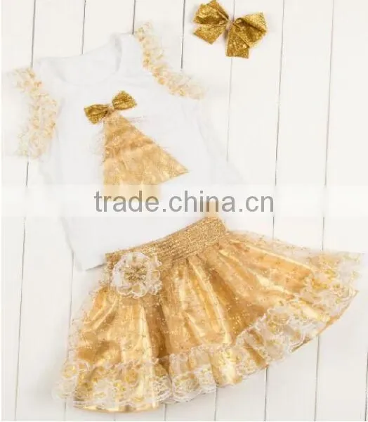 2016 Wholesale and Factory Price Golden Childhood Tutu Set With Golden Headband and Pleated the Flowers for Baby Gilrs photo-3