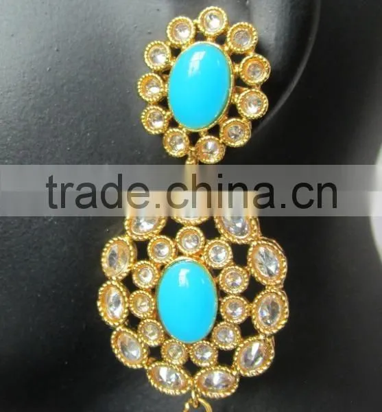 BLUE FEROZA Gold Plated DANGLER Earrings photo-3