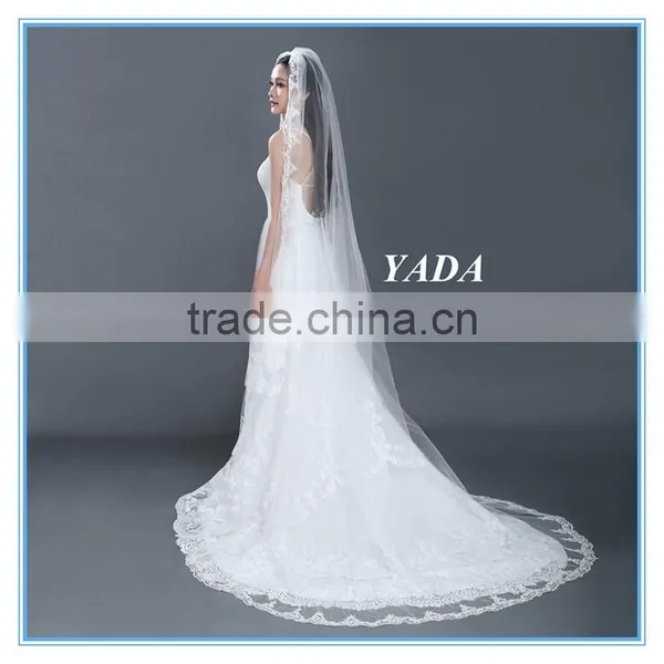 Spaghetti Strap Lace Sexy Low Back 5 Layers Ruffles Wedding Dress With Bridal Mantilla Veil photo-3