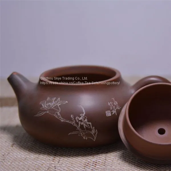 Flower Hand Carving Tea Pot With Ceramic Side Handle photo-2