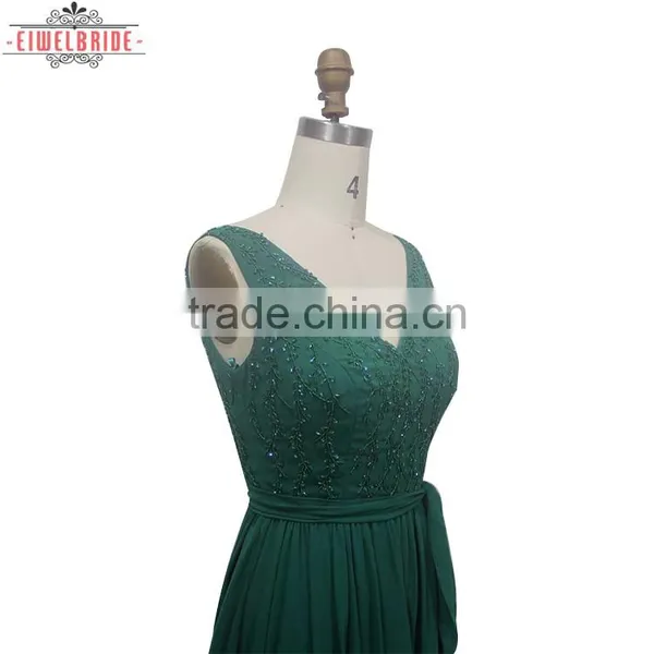 Custom A Line Beading Deep V Neck Wedding Dress photo-3