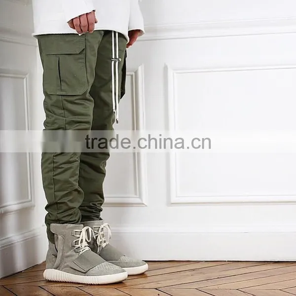 Mens Green Pocket Inside Hem Zipper Woven Fashion Pants photo-3