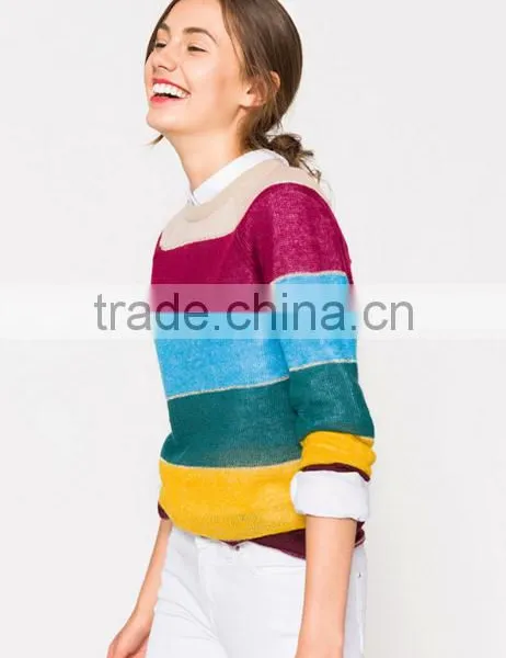 Hot Selling Rainbow Colorful Striped Pattern Cashmere Sweater Designs for Women photo-3