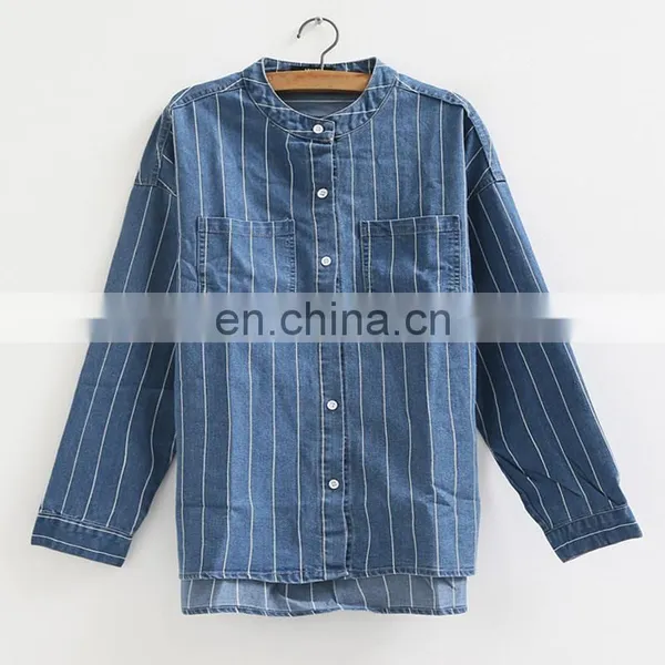 Female Long Striped Denim Coat Women Coat photo-2