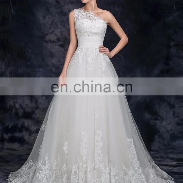 One Shoulder Tulle French Lace Bridal Dresses Elegant Beaded Weeding Dresses