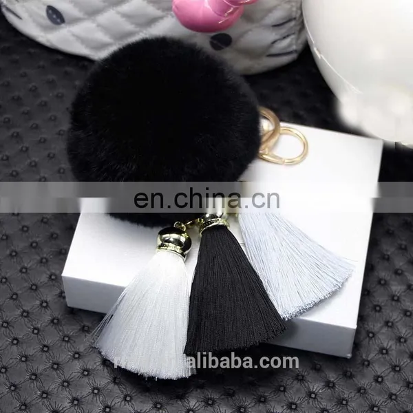 Factory Price Rabbit Fur Ball Tassel Pompom Key Chain Women Bag Hanging Car Accessories photo-6