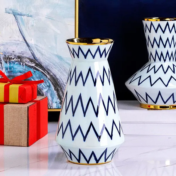 Black White Stripe Hand Made Paint Chinese Jingdezhen Ceramic Plant Vase For Living Room photo-4