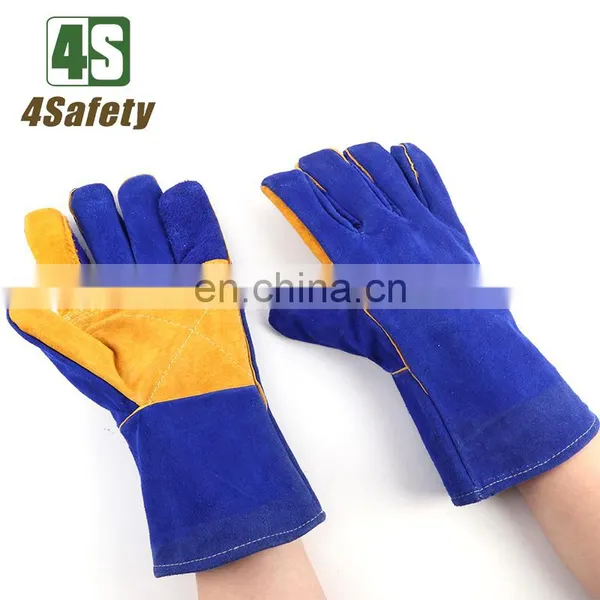 4SAFETY Сварочные перчатки синего цвета из двуслойной коровьей кожи. Антиопасные перчатки для работы