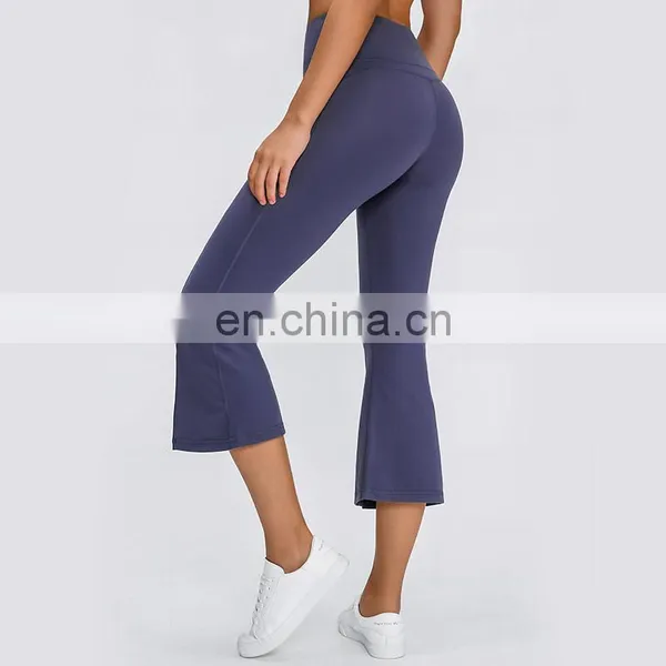 High Waisted Flared Fit Yoga 3/4 Capri Pants With Wide Legs For Fitness Gym Running Jogging Dance Sports photo-4