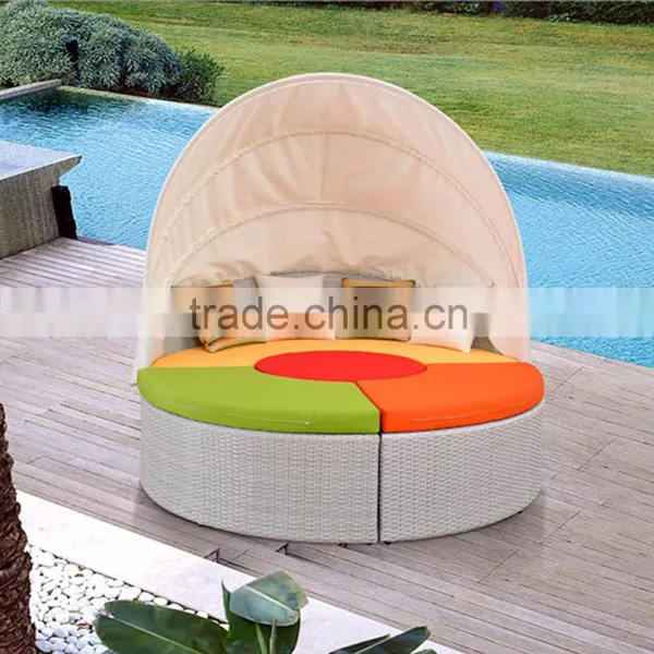 Muebles De Jardin Daybed Garden Rattan Lounge Bed Garden Polyrattan Round Daybed photo-3