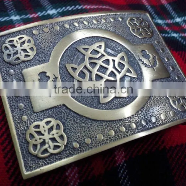 Scottish Celtic Design Kilt Belt Buckle In Antique Finished Made Of Brass Material photo-3