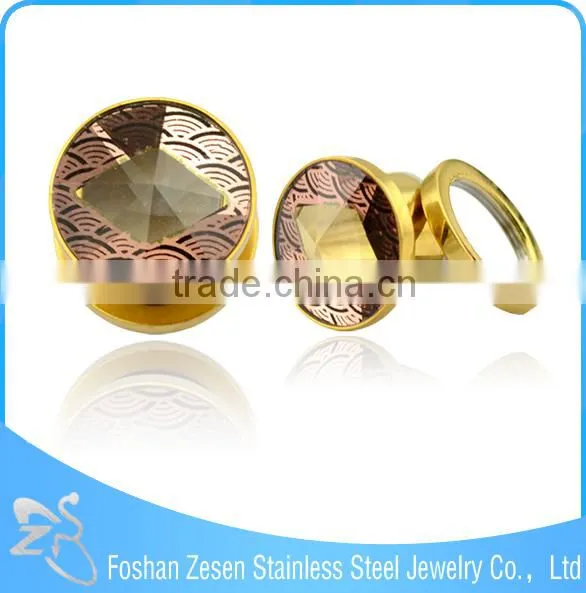 Pyroceram Printed Steel Ear Plug Piercing 14k Solid Gold Body Jewelry photo-2