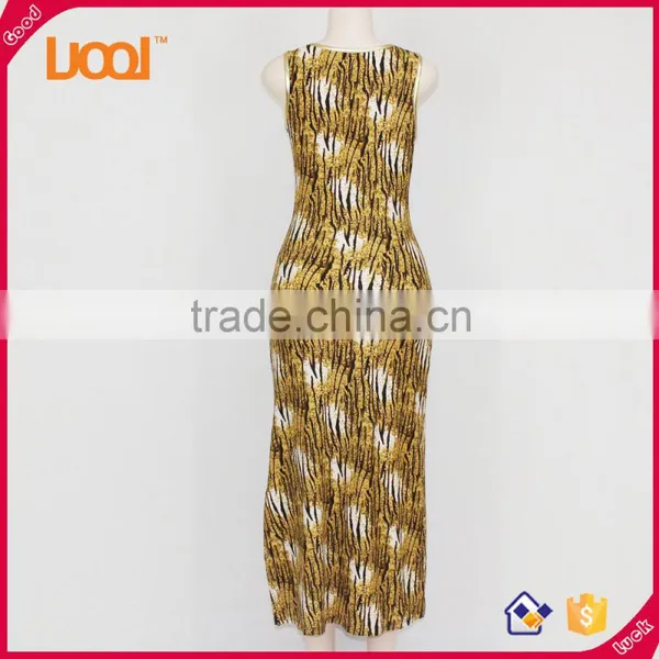 New Design Comfortable o Neck Printed Sleeveless Casual Ladies Beach Long Dress photo-3