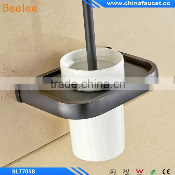 Black Oil Rubbed Bronze Bathroom Toilet Brush Holder Wall Mounted Ceramic Cup photo-3