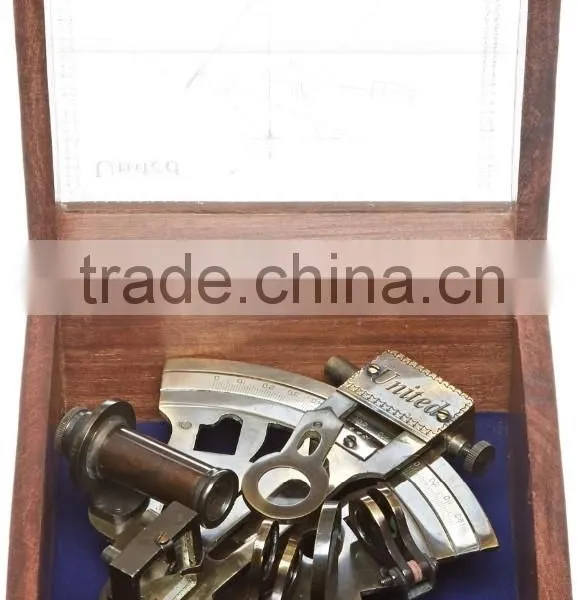 BEAUTIFUL SOLID BRASS SEXTANT - ANTIQUE VINTAGE NAUTICAL SEXTANT WITH WOODEN BOX 1045 photo-2