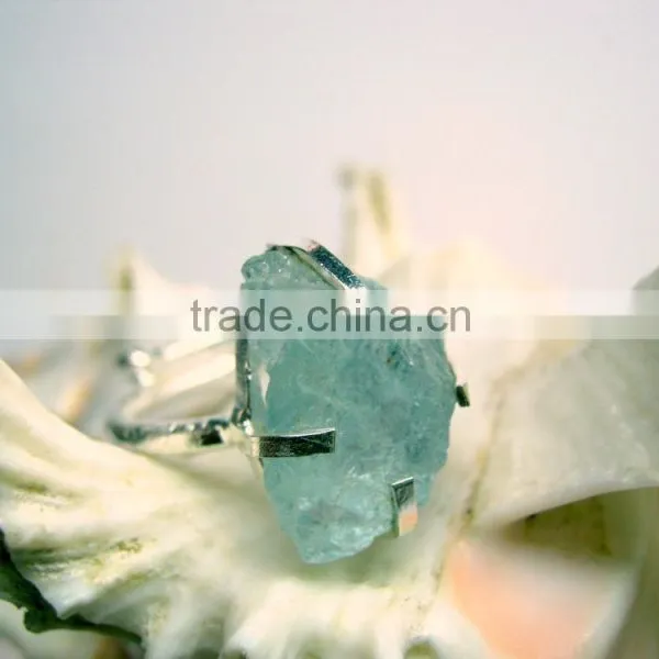 Aquamarine Rough Natural Gemstone Ring, 925 Solid Sterling Silver Ring, Designer Raw Prong Ring photo-2