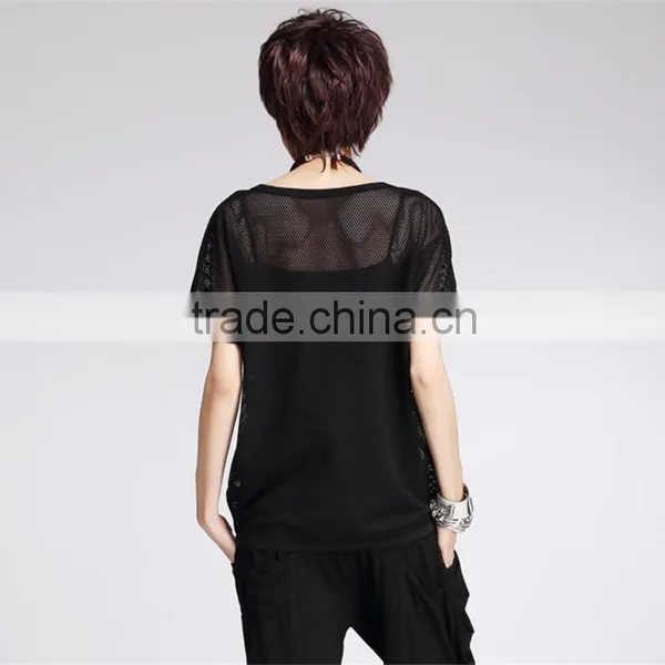 Fashion Womens Mesh Loose Blouse Tops Delicate Print Short Sleeve Summer Tee Shirts Tshirts photo-3