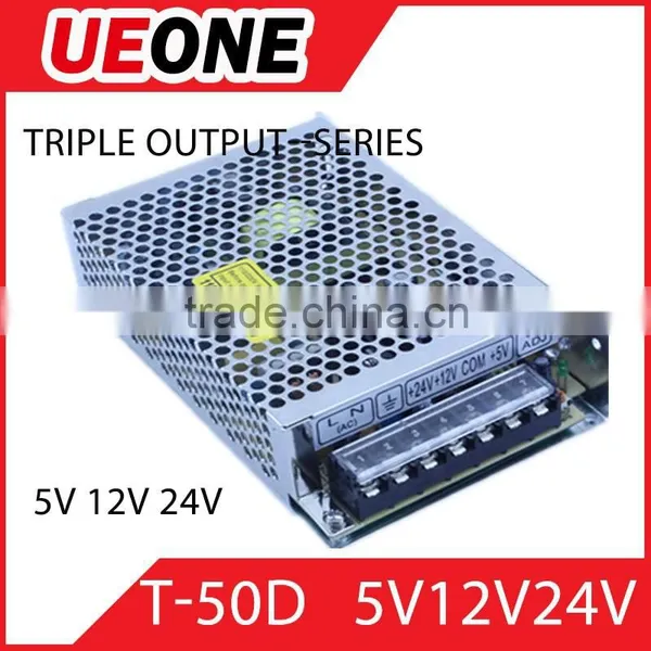 Promotion 5V12V24V Triple output 50w switching power supply T-50D