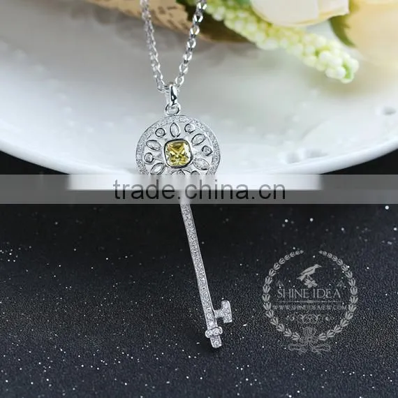 925 Sterling Silver Rhinestone Yellow Zircon Key Pendnat Charm Idea Jewelry Fashion Women Necklace Jewelry Supplies 6360474 photo-2