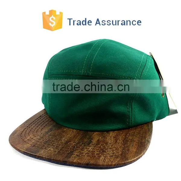 Custom Wooden Brim 5 Panel Hat With 100% Cotton Fabric