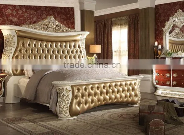Wooden Hand Carved European Style Fancy Classical Canopy Bedroom Furniture/King Bed For Luxury Villa(MOQ=1 SET) photo-6