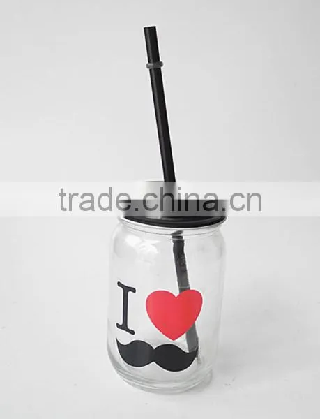 Recycled Valentine's Day Red Lips Design Glass Drinking Jar With Lid photo-4