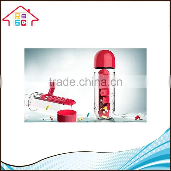600ml Sport Water Bottle Built-in Daily 7 Daily Pill Box Vitamin Organizer photo-6