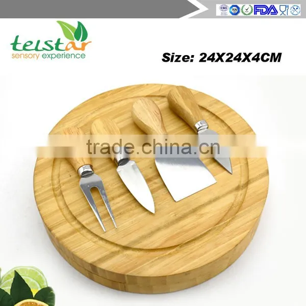 New Design High Quality Rubber Wood Cheese Board Wood Cheese Board With 4knives Set Bamboo & Wood Products Kitchenwares co Tools photo-2