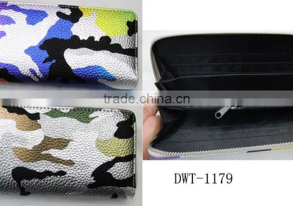 New Designer pu Leather Camo Pattern Zipper Round Lady Wallet photo-5