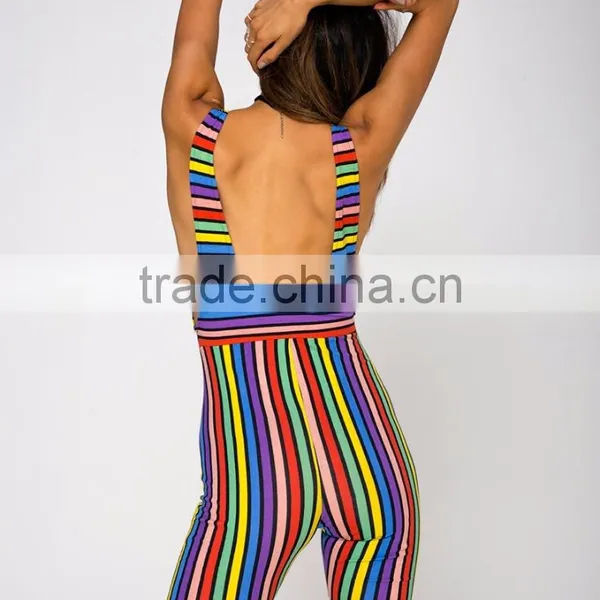 Designers Strip Rainbow Jumpsuit Summer Sublimation Print Body Suits Polyester Spandex Bodycon Custom Pants photo-4