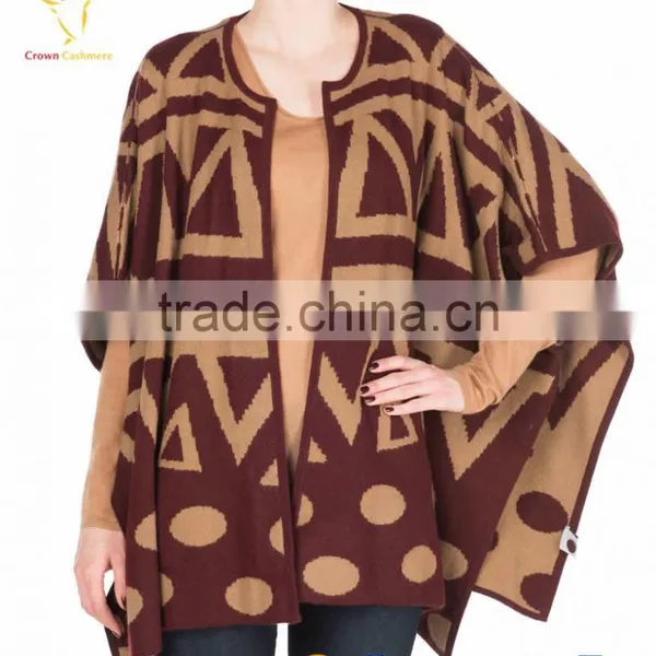 Cardigan Style Lady Custom Intarsia Wool Poncho Sweater photo-2