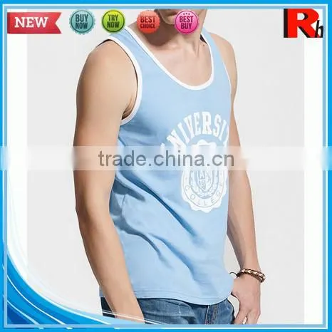 China Custom Wholesale Men Polyester Screen Printed Low Cut Tank Tops for Sale photo-4