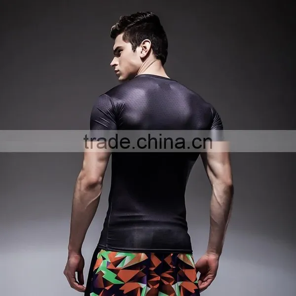 Mens Heat Transfer Printing Quick-dry Gym Shirt Men Fitness Wear photo-3