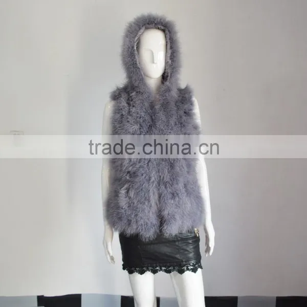 SJ007-01 Top Quality 2017 Fashion Apricot Turkey Feather Vest photo-5