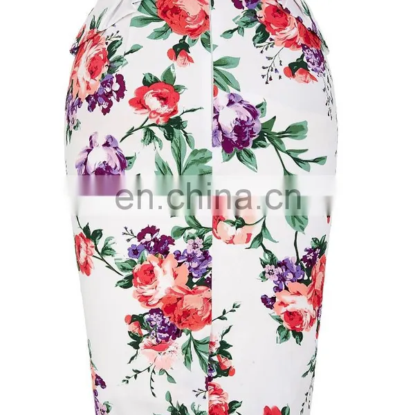 Grace Karin Occident Women Hips Wrapped High-waisted Short Cotton Flower Printed Pencil Vintage Skirt CL008928-8 photo-5