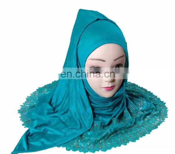 2-Way Style Cyan Color Scarf Hijab Design 2017 / Latest Outwear Embroidery Stoles 2017 / Women Headscarf (scarves Scarf Stoles) photo-3