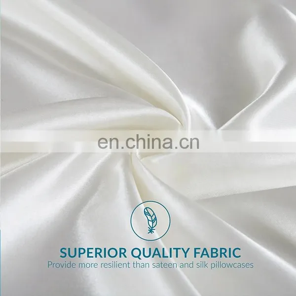 High Quality White 100% Polyester Home Silky Smooth Queen Satin Pillowcase photo-4