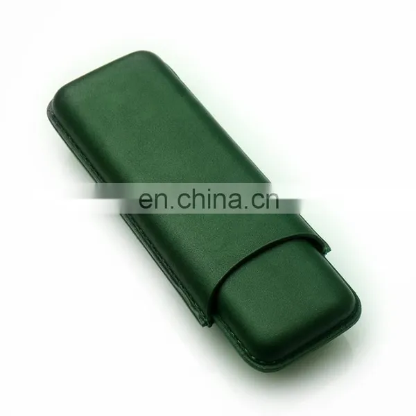 Handmade Portable High Quality 2piece Genuine Leather Custom Cigar Holder Case With Cutter Gift Set photo-4
