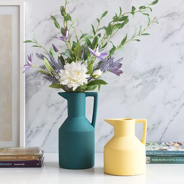Green Yellow Morandi Watering Can Garden Ceramic Vase Lovely Decor for Tea Table photo-3