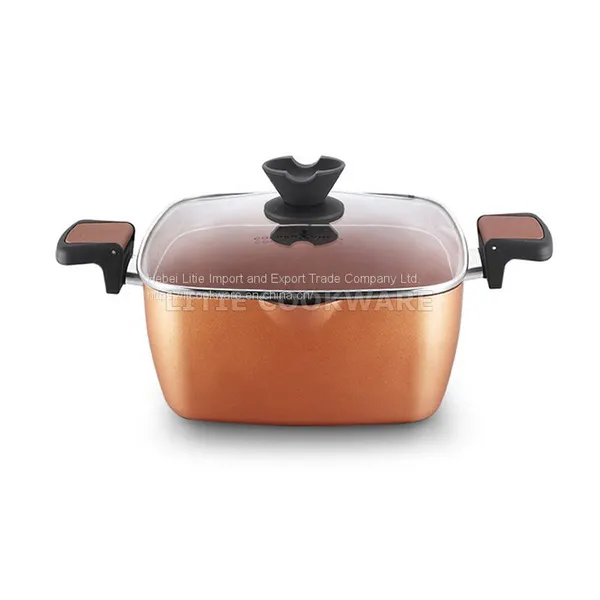Multifunctional Square Pasta Pot With Spouts Strainer Lid Die-Cast Square Casserole Supply